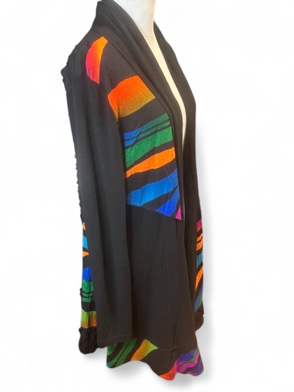 Lior Luxe Paris Rainbow Abstract Mesh Panel Ruffle Duster Cardigan Jacket Large